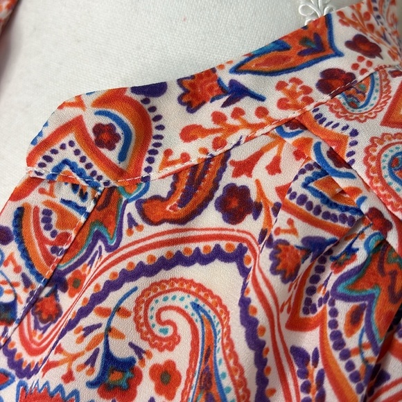 Artisan NY Paisley Sleeveless Blouse - Orange and Blue. Large - Picture 3 of 10